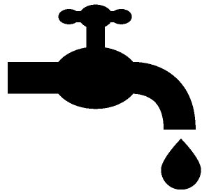 ikonka woda - czerany kran i kropla wody na białym tle