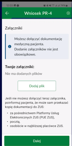 aplikacja mZUS dla lekarza scren 2 wybierz zawód i rodzaj pracy pacjenta oraz jego choroby współistniejące - link do powiększonej grafiki