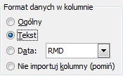 zrzut z ekranu - import danych csv wybór danych w kolumnie