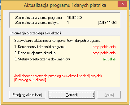 screen z porgramu płatnik Aktualizacja porgramu i danych płatnika