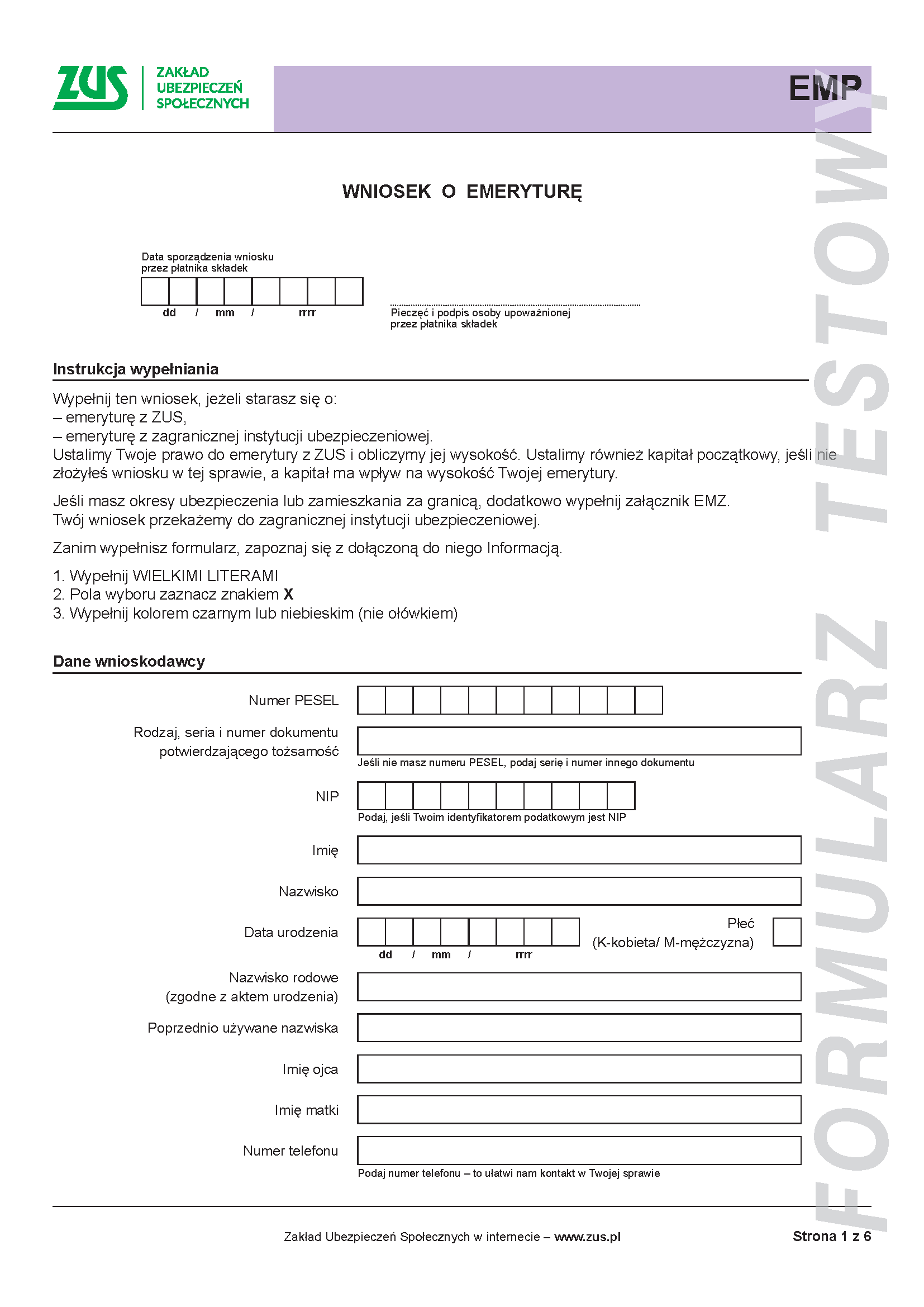 testowy formularz - wniosek o emeryturę